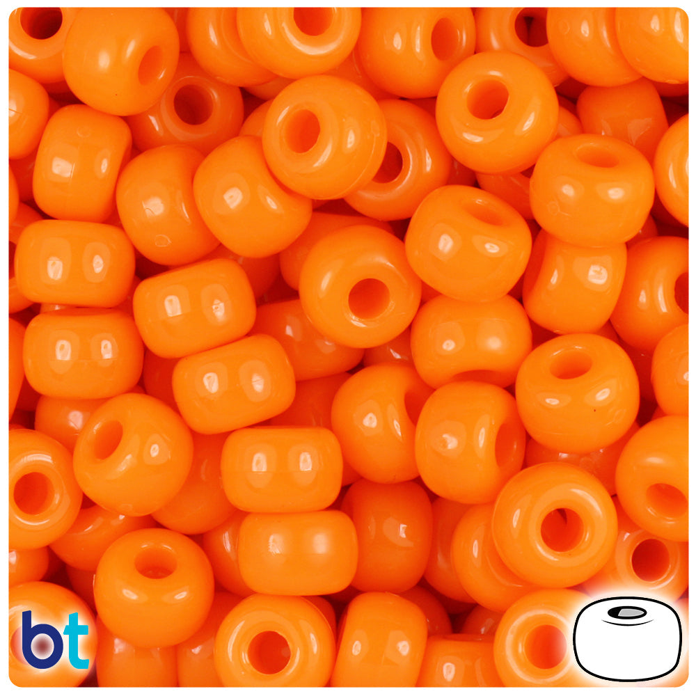 BeadTin Orange Opaque 11mm Large Barrel Plastic Pony Beads (250pcs)