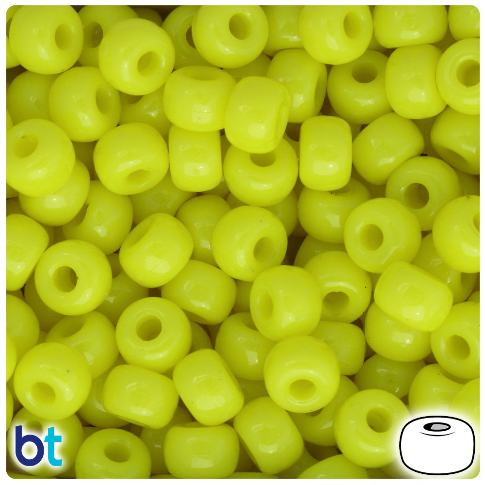 BeadTin Lemon Neon Bright 11mm Large Barrel Plastic Pony Beads (250pcs)