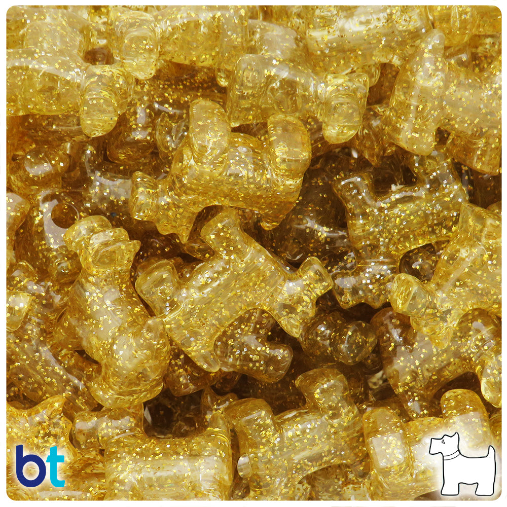 BeadTin Gold Sparkle 24mm Scotty Dog Plastic Pony Beads (24pcs)