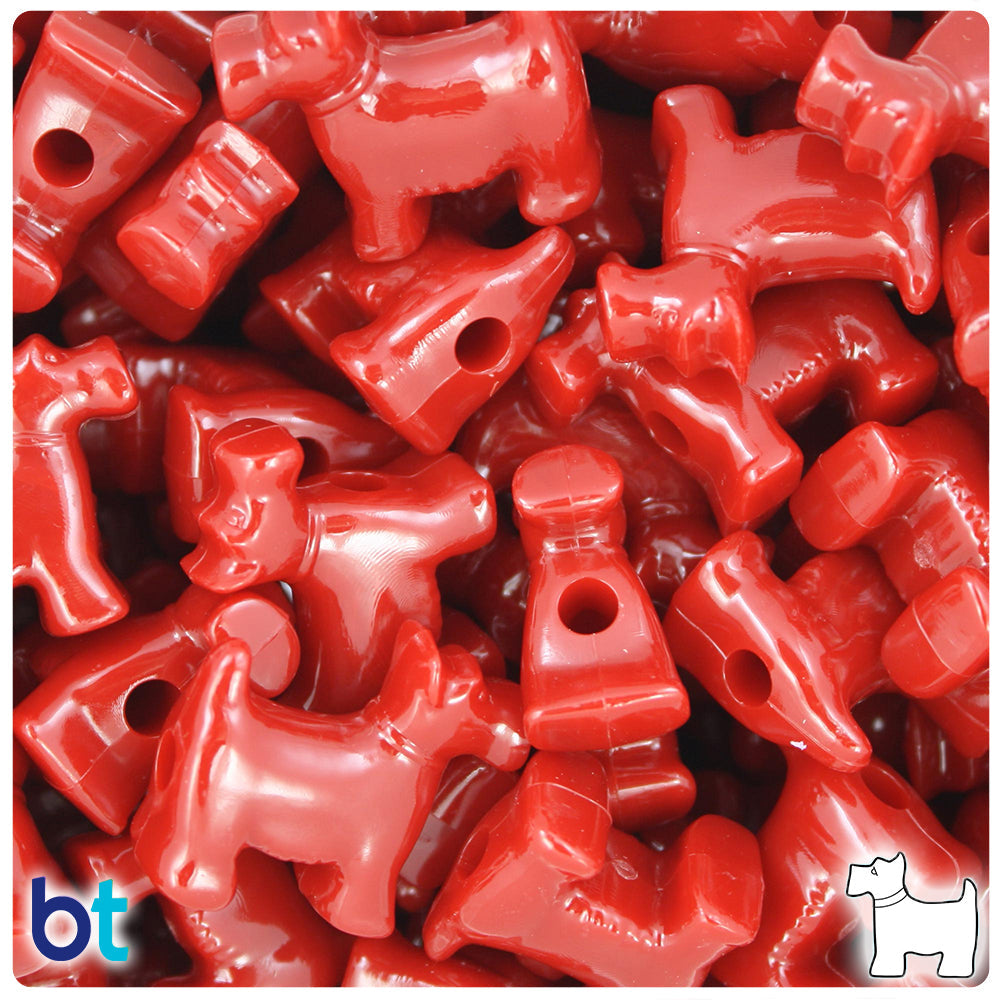 BeadTin Red Opaque 24mm Scotty Dog Plastic Pony Beads (24pcs)