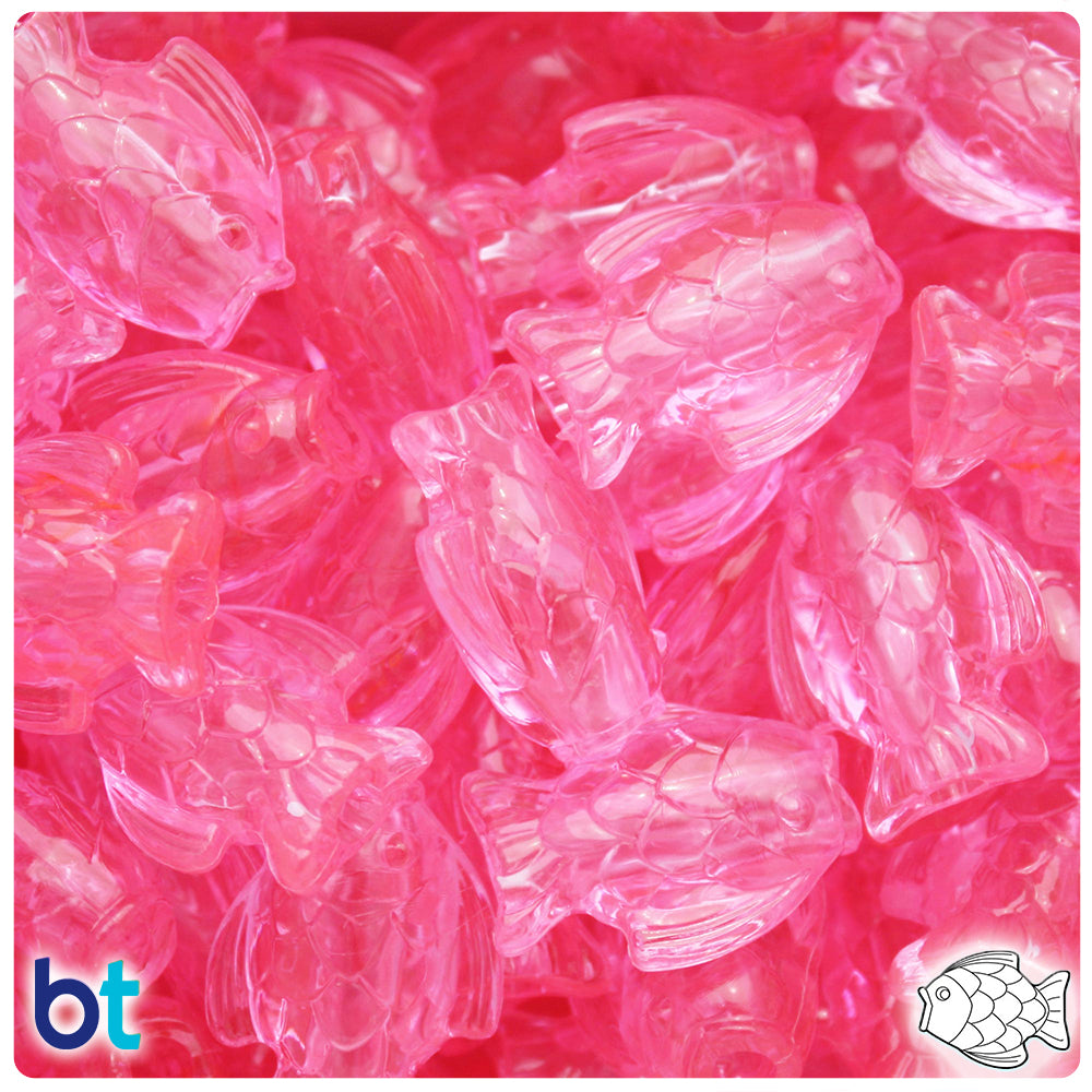 BeadTin Pink Transparent 24mm Fish Plastic Pony Beads (24pcs)