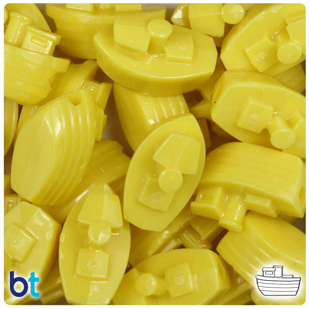 BeadTin Yellow Opaque 25mm Boat Plastic Pony Beads (24pcs)