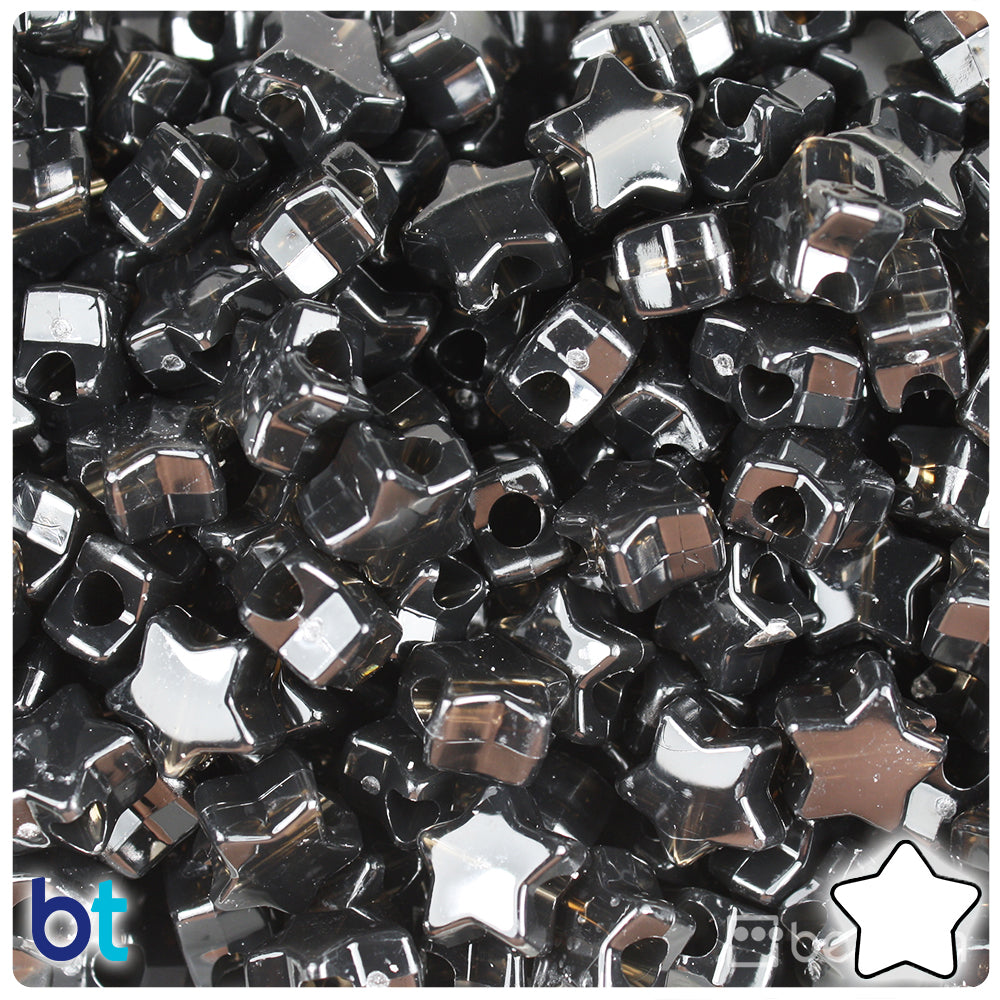 BeadTin Jet Transparent 13mm Star Plastic Pony Beads (250pcs)