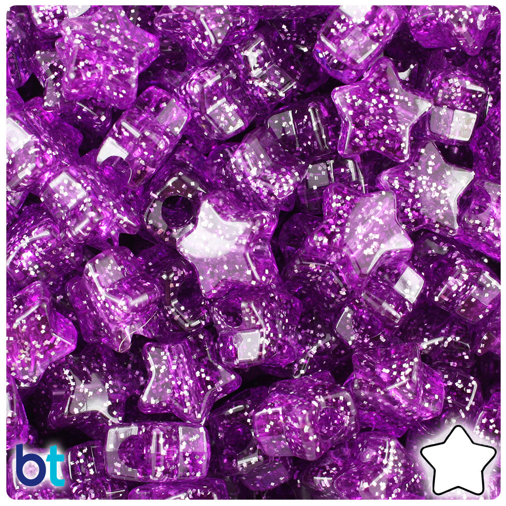 BeadTin Lilac Sparkle 13mm Star Plastic Pony Beads (250pcs)