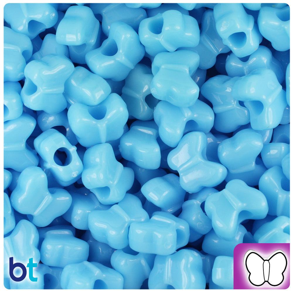 BeadTin Baby Blue Opaque 13mm Butterfly Plastic Pony Beads (250pcs)