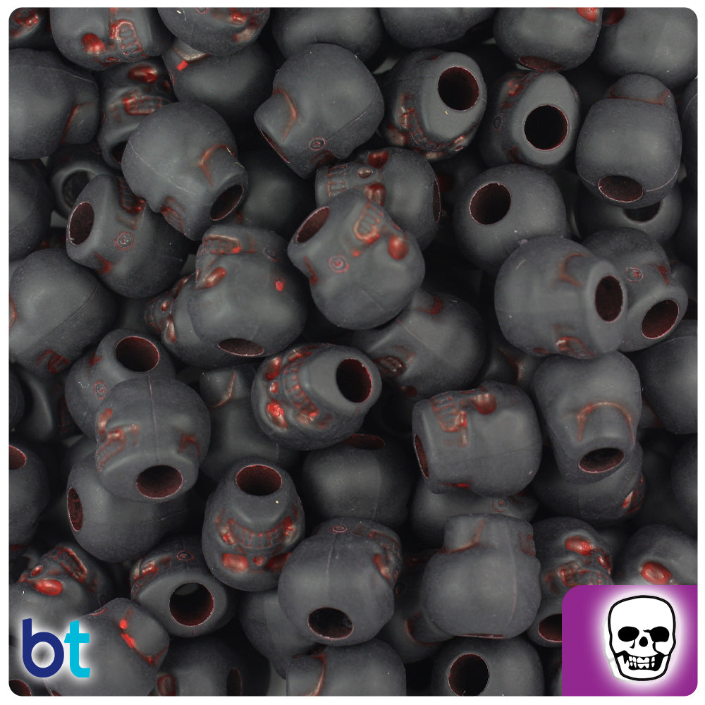 BeadTin Black & Red Antique 11mm Skull Plastic Pony Beads (150pcs)