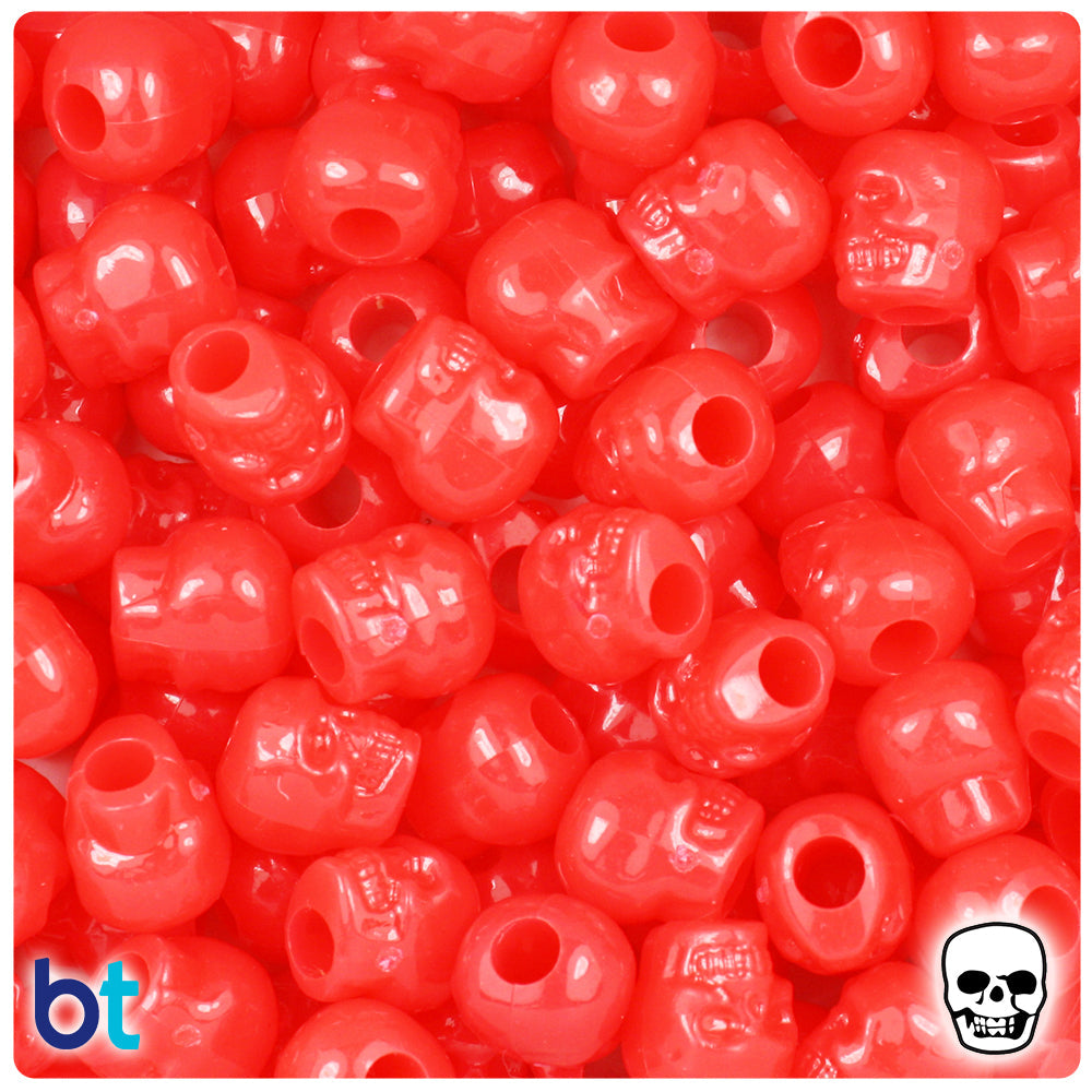 BeadTin Bright Red Opaque 11mm Skull Plastic Pony Beads (150pcs)