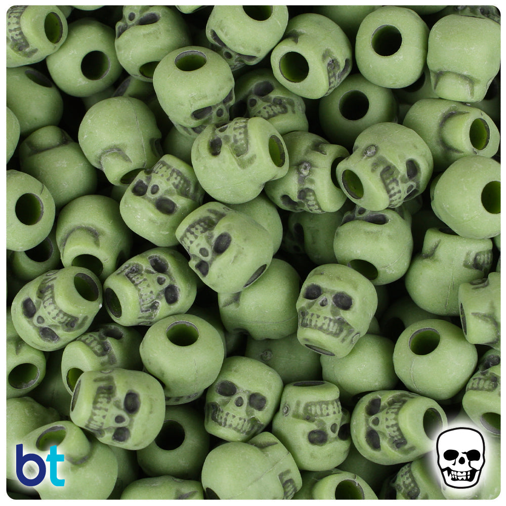 BeadTin Olive Antique 11mm Skull Plastic Pony Beads (150pcs)