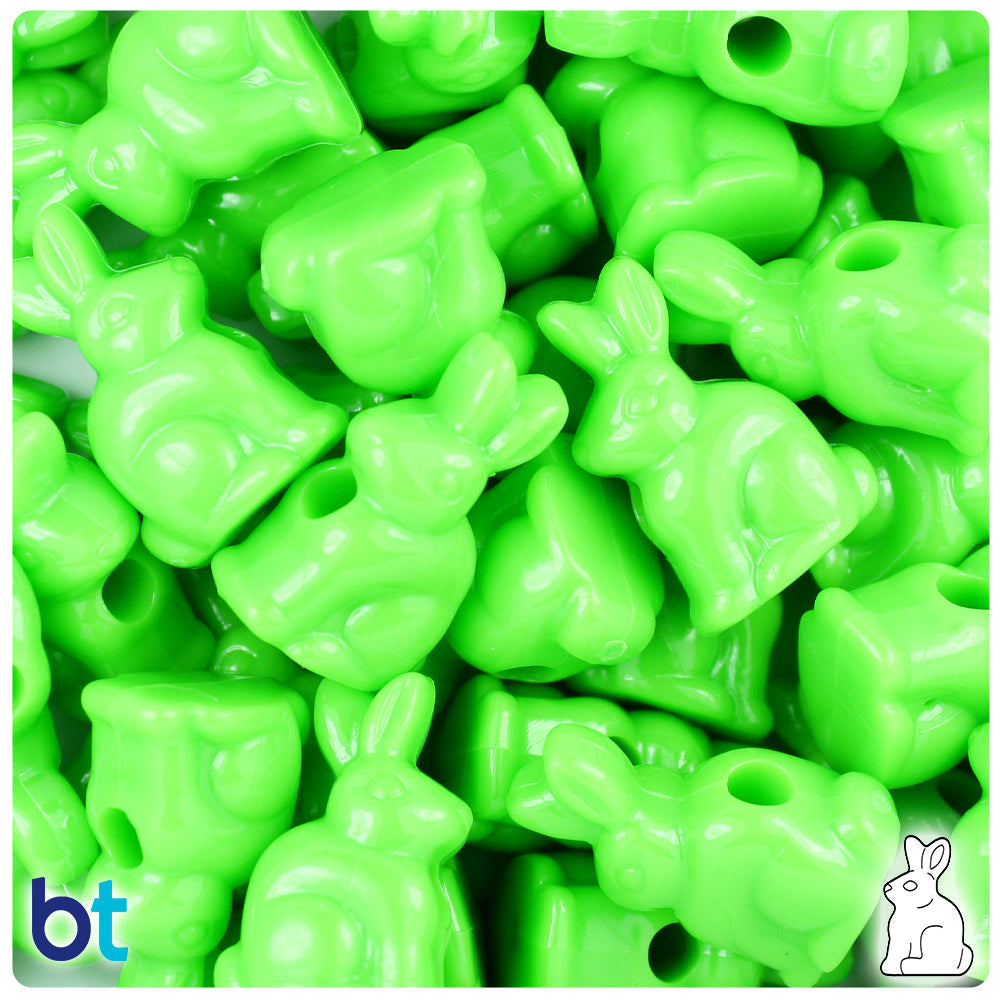 BeadTin Lime Opaque 24mm Bunny Rabbit Plastic Pony Beads (24pcs)