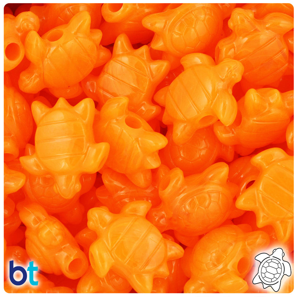 BeadTin Orange Opaque 23mm Sea Turtle Plastic Pony Beads (24pcs)