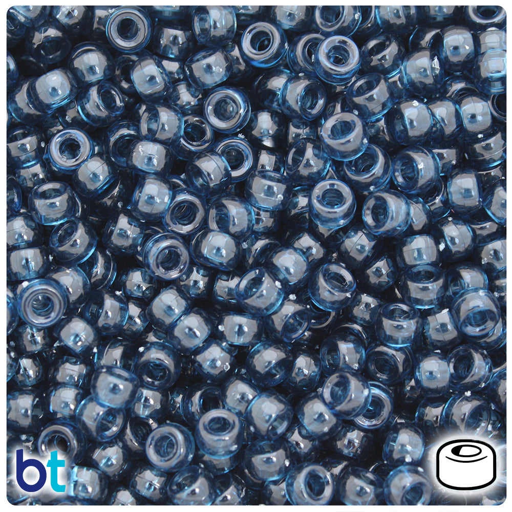 BeadTin Montana Blue Transparent 6.5mm Mini Barrel Plastic Pony Beads (1000pcs)
