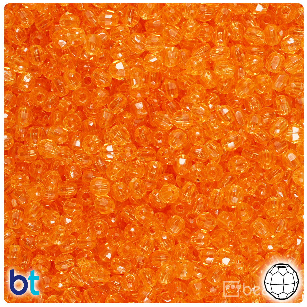 BeadTin Orange Transparent 4mm Faceted Round Plastic Craft Beads (1350pcs)