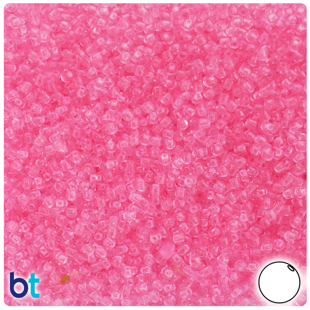 BeadTin Pink Transparent 3mm Round Plastic Craft Beads (1oz)