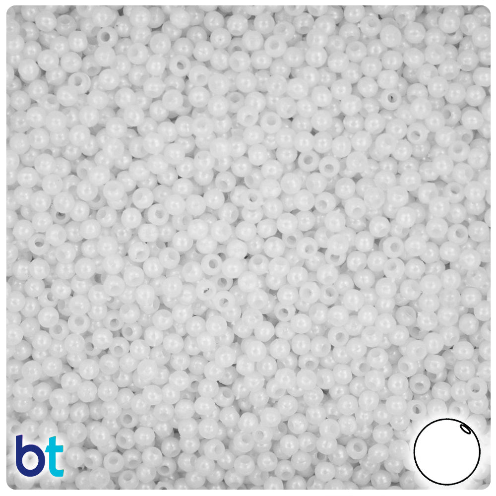 BeadTin White Pearl 3mm Round Plastic Craft Beads (1oz)