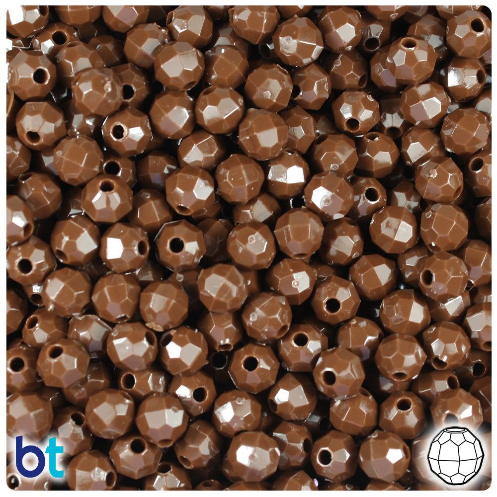 BeadTin Chocolate Opaque 6mm Faceted Round Plastic Craft Beads (600pcs)