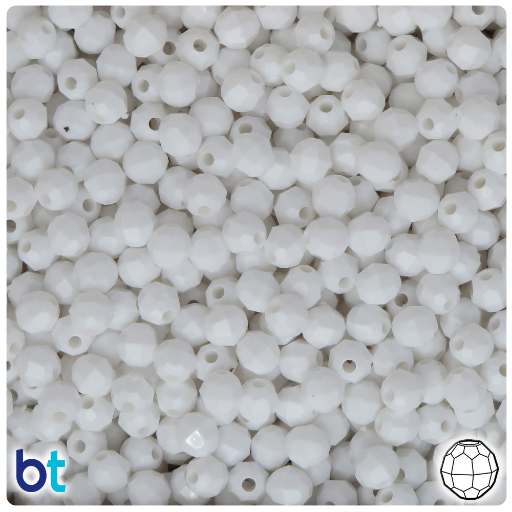 BeadTin Bright White Opaque 6mm Faceted Round Plastic Craft Beads (600pcs)