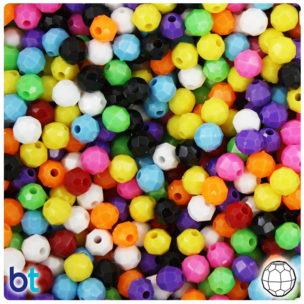 BeadTin Opaque Mix 6mm Faceted Round Plastic Craft Beads (600pcs)