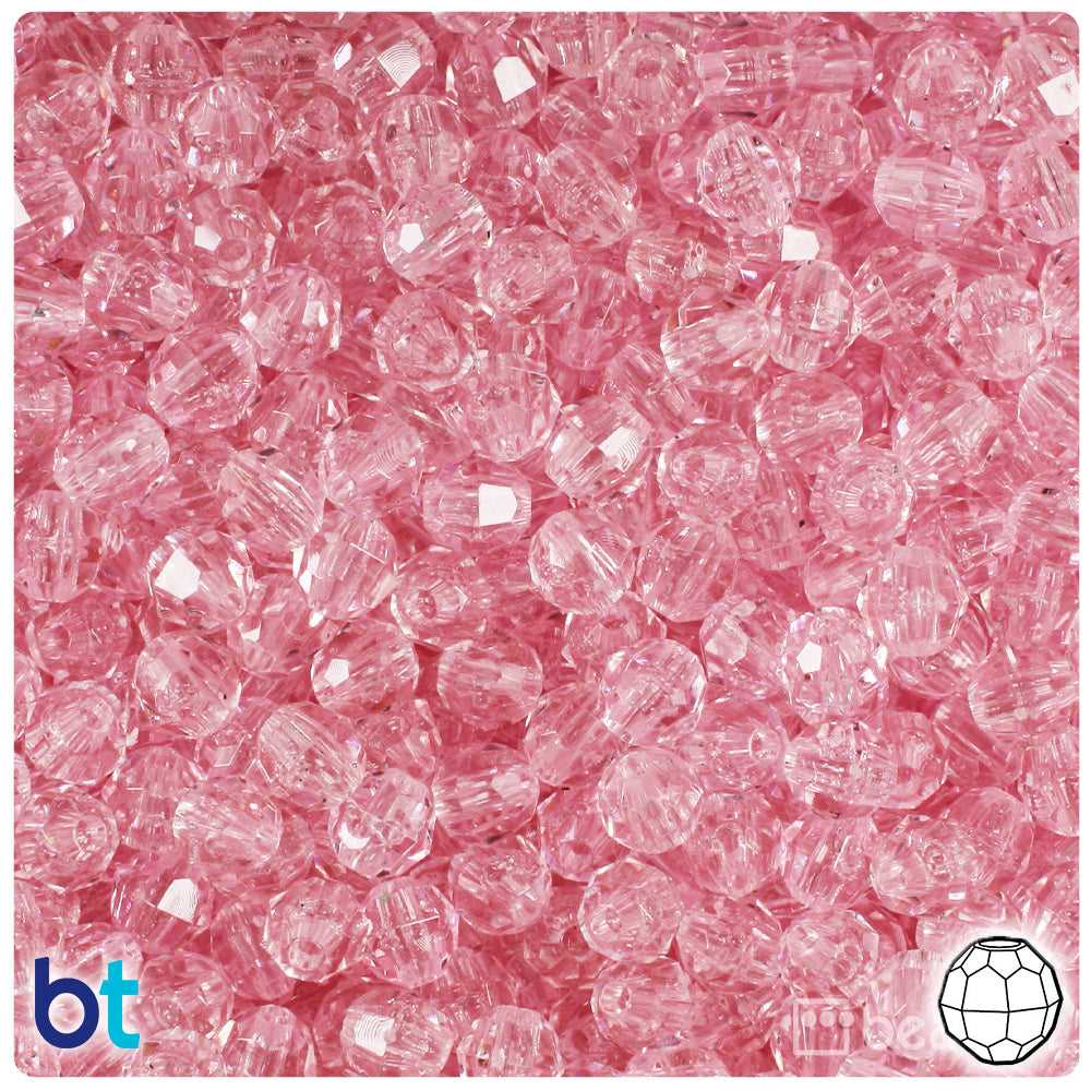 BeadTin Pale Pink Transparent 6mm Faceted Round Plastic Craft Beads (600pcs)