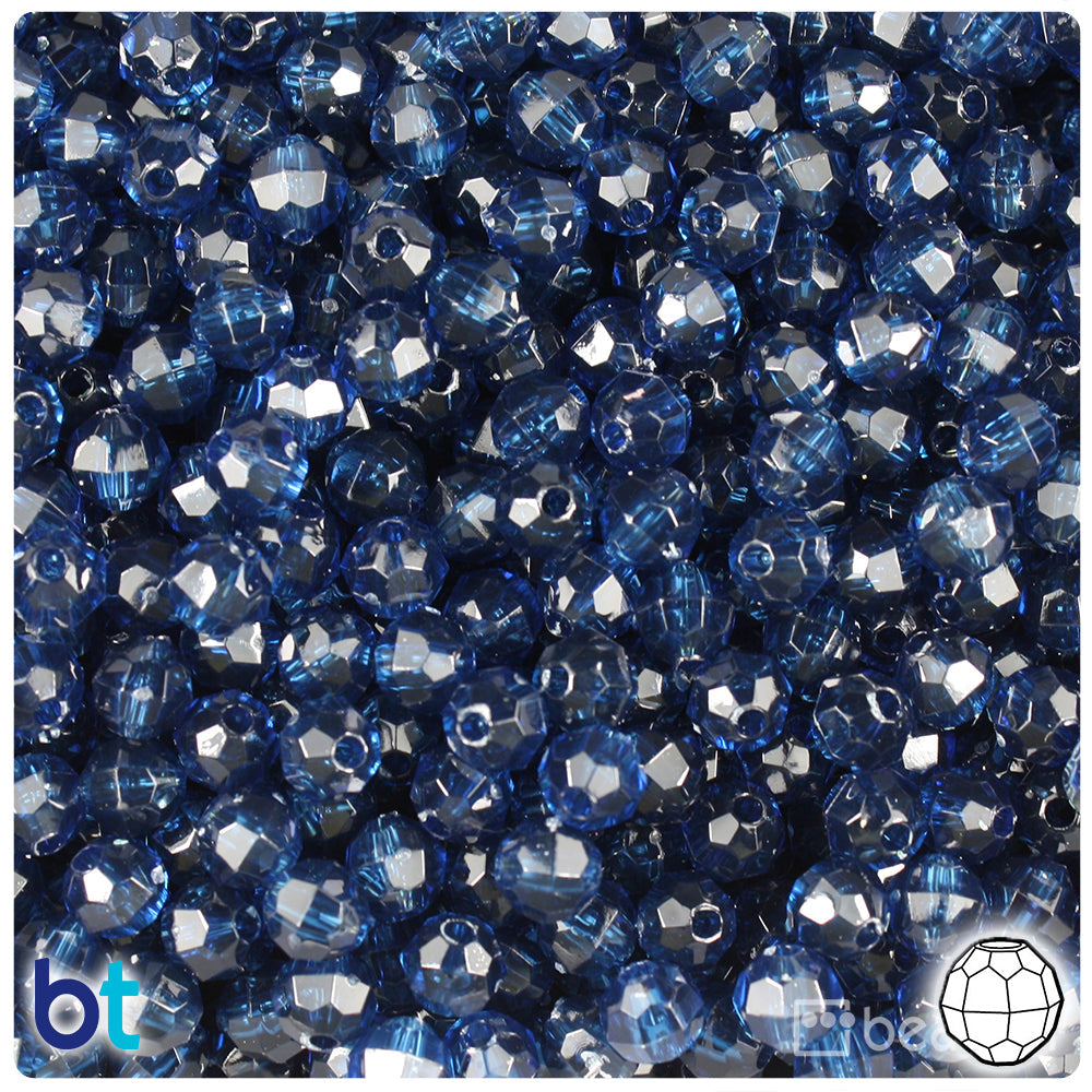 BeadTin Montana Blue Transparent 6mm Faceted Round Plastic Craft Beads (600pcs)