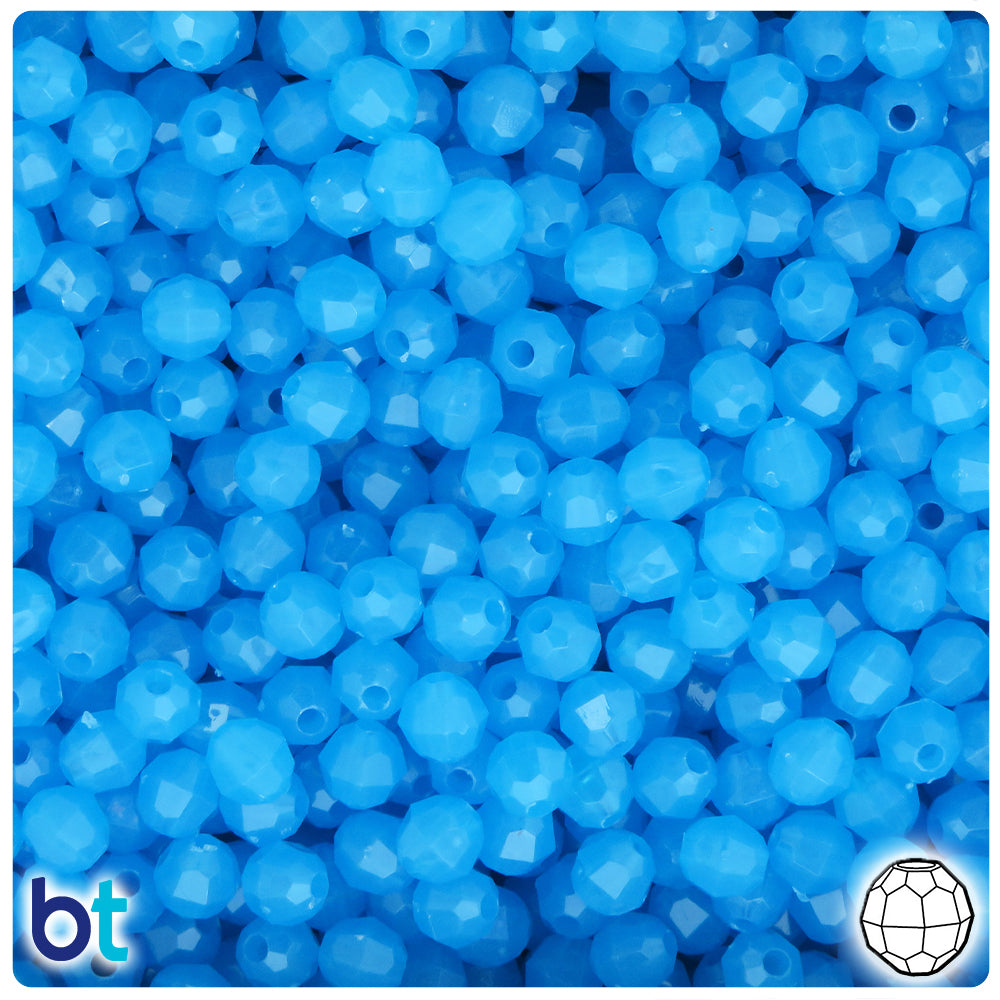 BeadTin Blue Glow 6mm Faceted Round Plastic Craft Beads (600pcs)