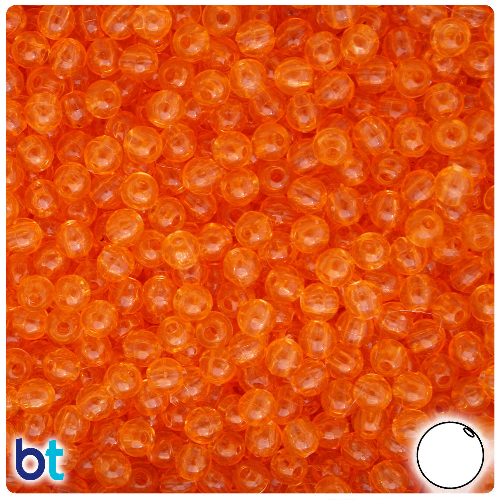 BeadTin Orange Transparent 5mm Round Plastic Craft Beads (700pcs)