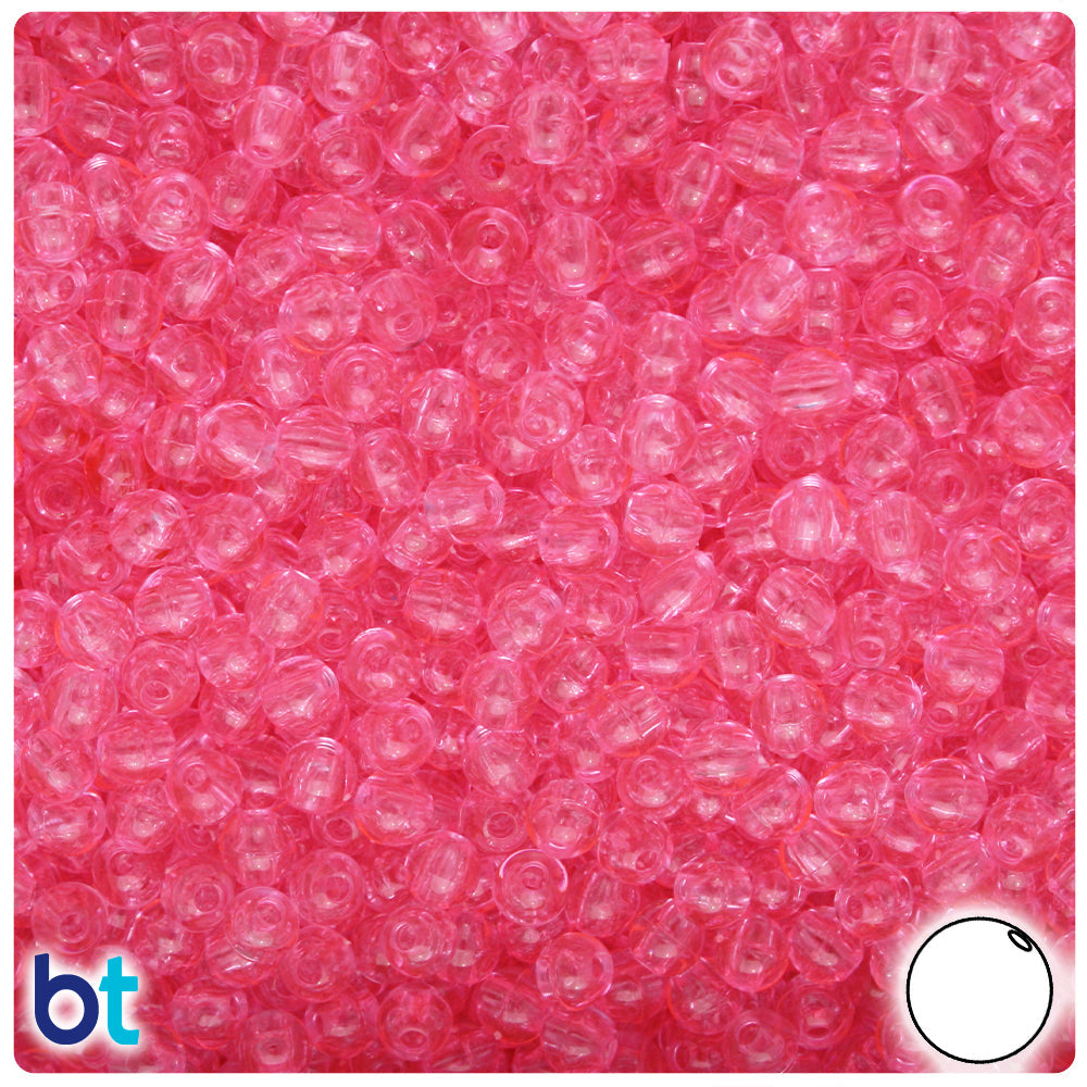 BeadTin PInk Transparent 5mm Round Plastic Craft Beads (700pcs)