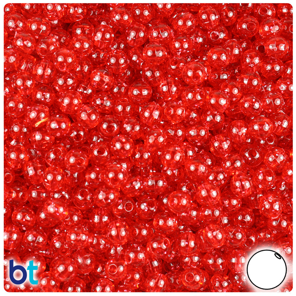 BeadTin Ruby Sparkle 5mm Round Plastic Craft Beads (700pcs)