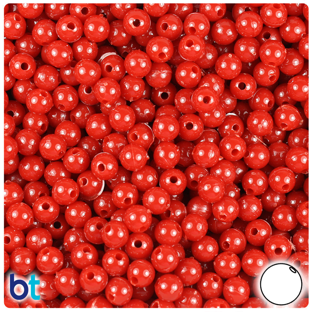BeadTin Red Opaque 6mm Round Plastic Craft Beads (500pcs)