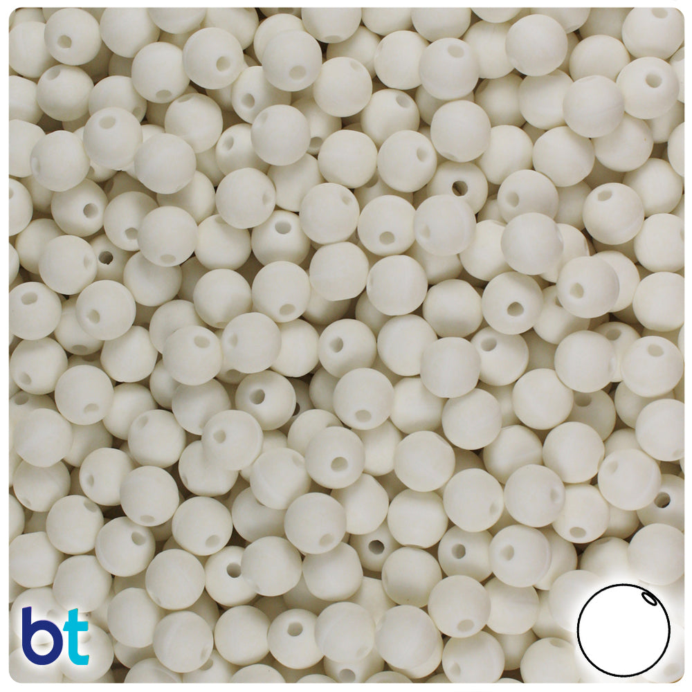 BeadTin White Matte 6mm Round Plastic Craft Beads (500pcs)