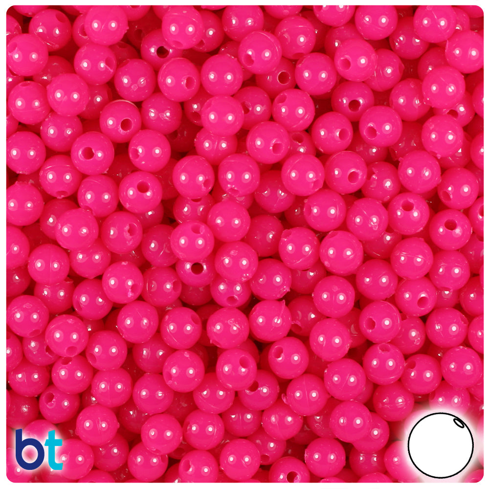 BeadTin Magenta Neon Bright 6mm Round Plastic Craft Beads (500pcs)