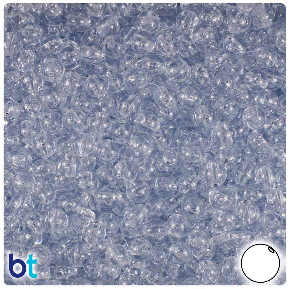 BeadTin Ice Blue Transparent 6mm Round Plastic Craft Beads (500pcs)