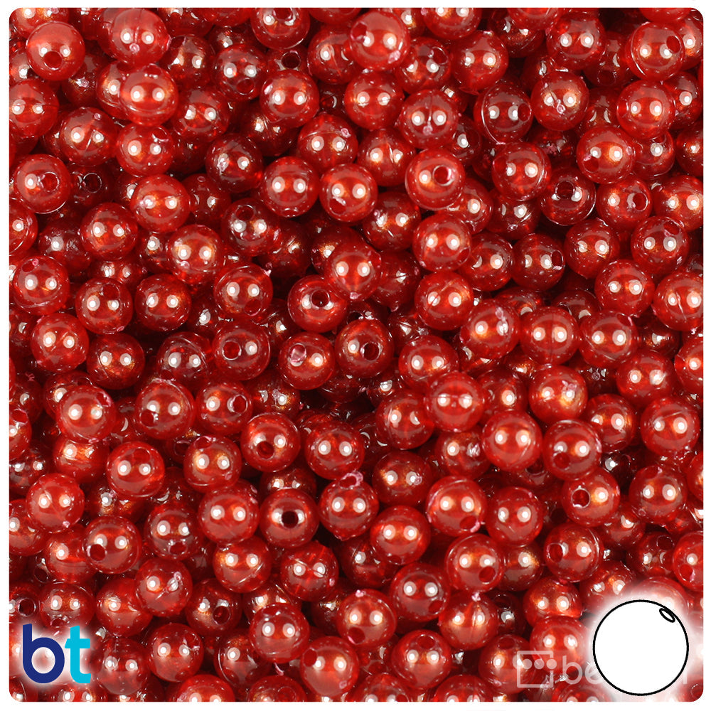 BeadTin Garnet Transparent w/Gold Swirls 6mm Round Plastic Craft Beads (500pcs)