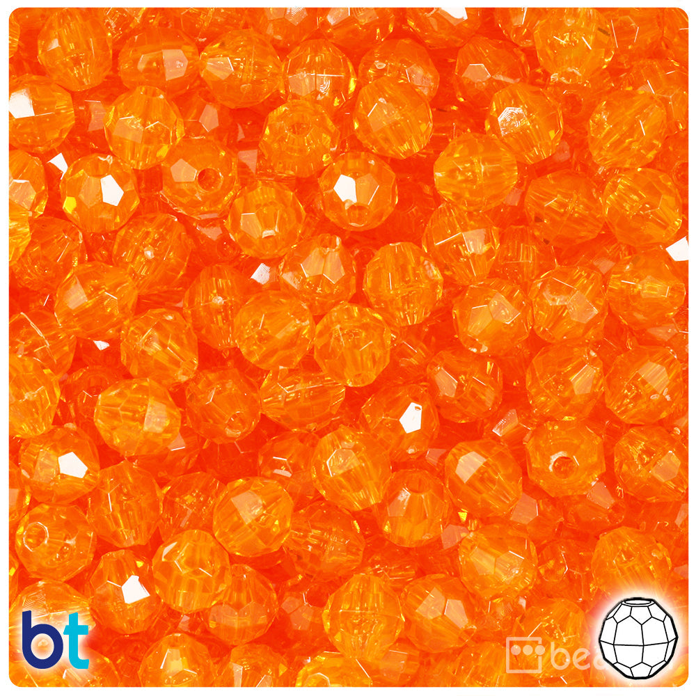 BeadTin Orange Transparent 8mm Faceted Round Plastic Craft Beads (450pcs)