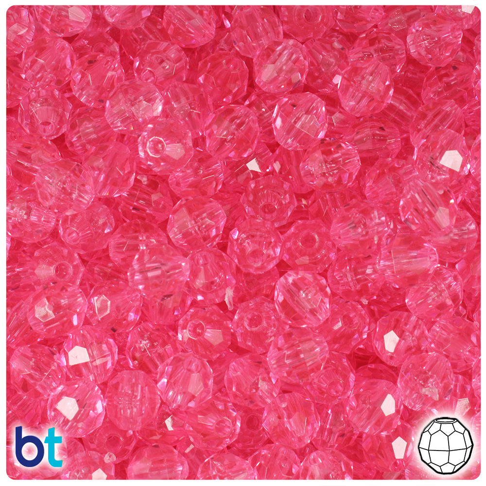 BeadTin Pink Transparent 8mm Faceted Round Plastic Craft Beads (450pcs)