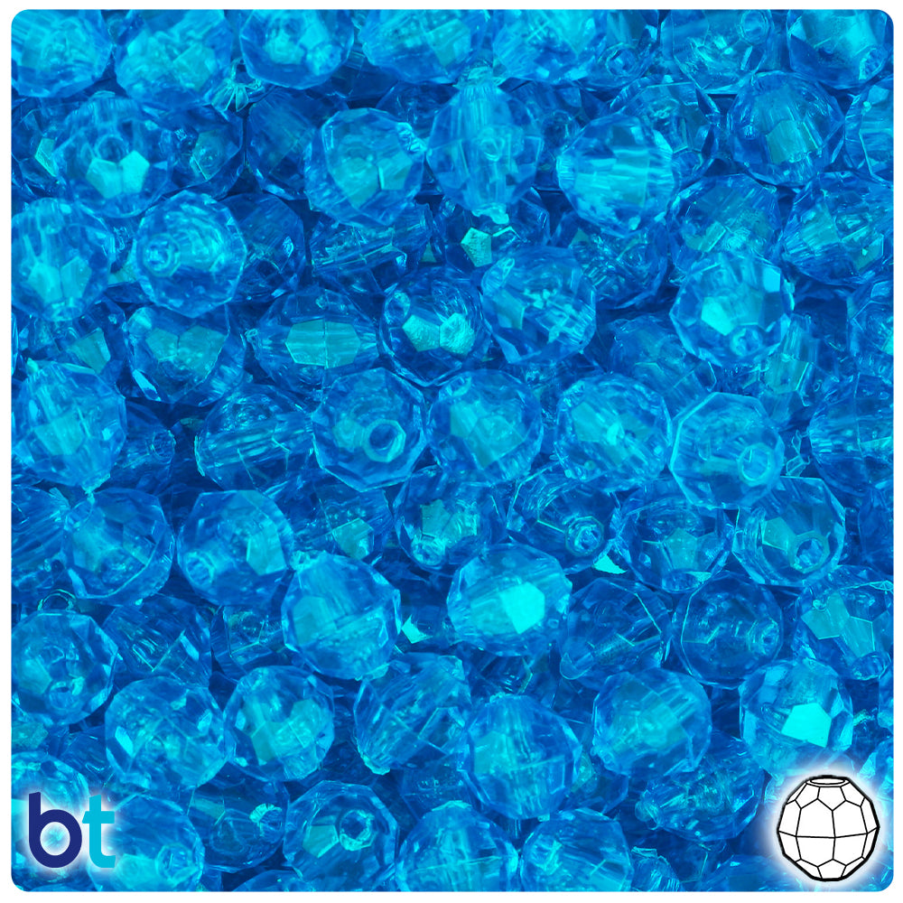 BeadTin Turquoise Transparent 8mm Faceted Round Plastic Craft Beads (450pcs)