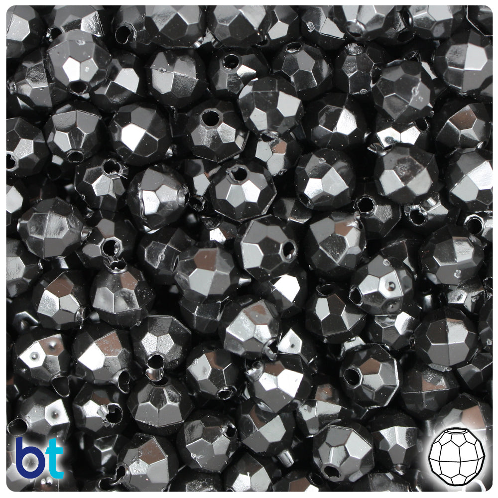 BeadTin Black Opaque 8mm Faceted Round Plastic Craft Beads (450pcs)