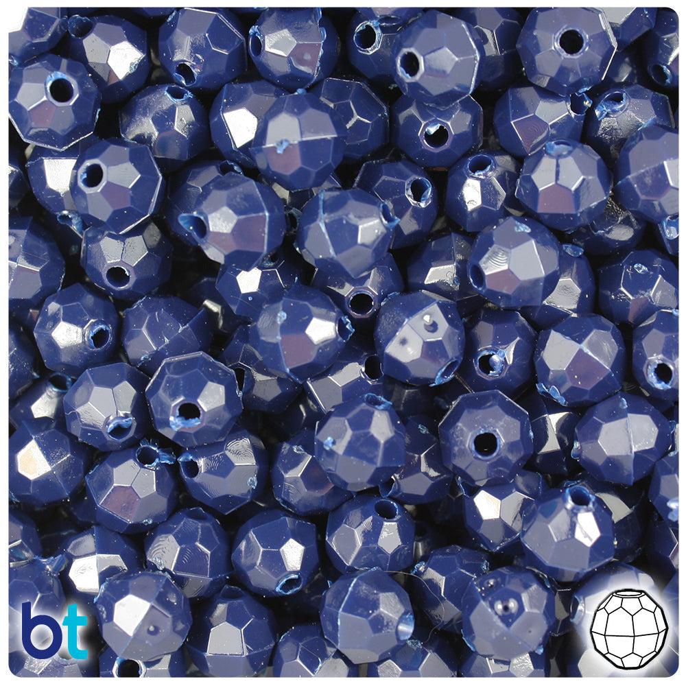 BeadTin Navy Opaque 8mm Faceted Round Plastic Craft Beads (450pcs)