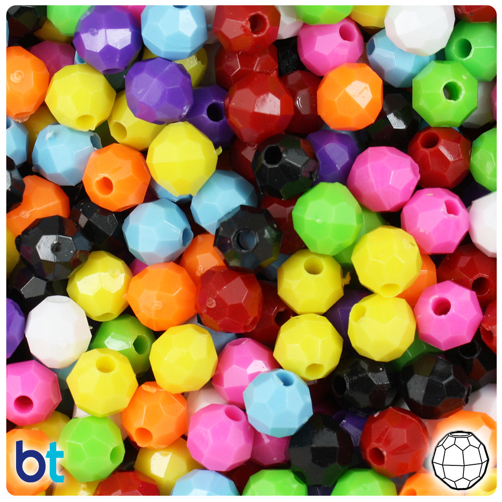 BeadTin Opaque Mix 8mm Faceted Round Plastic Craft Beads (450pcs)