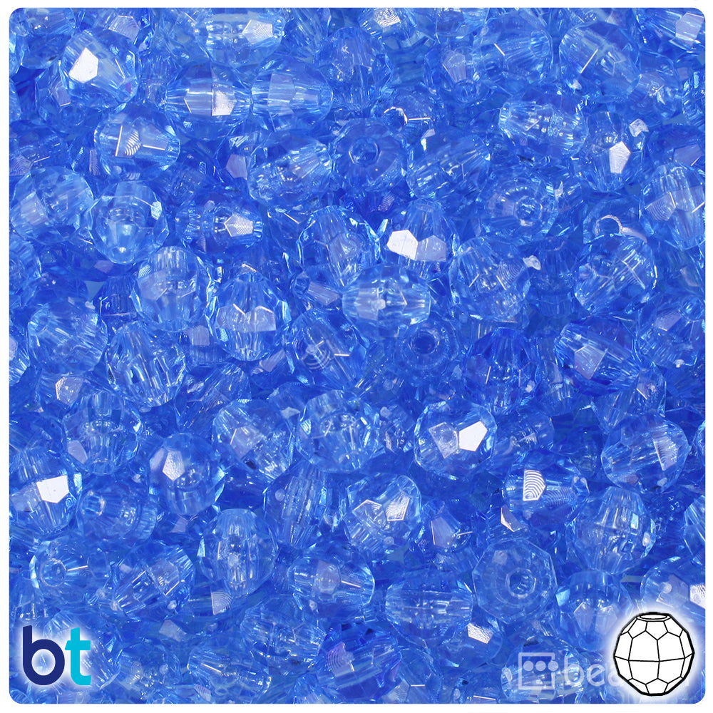 BeadTin Medium Sapphire Transparent 8mm Faceted Round Plastic Craft Beads (450pcs)