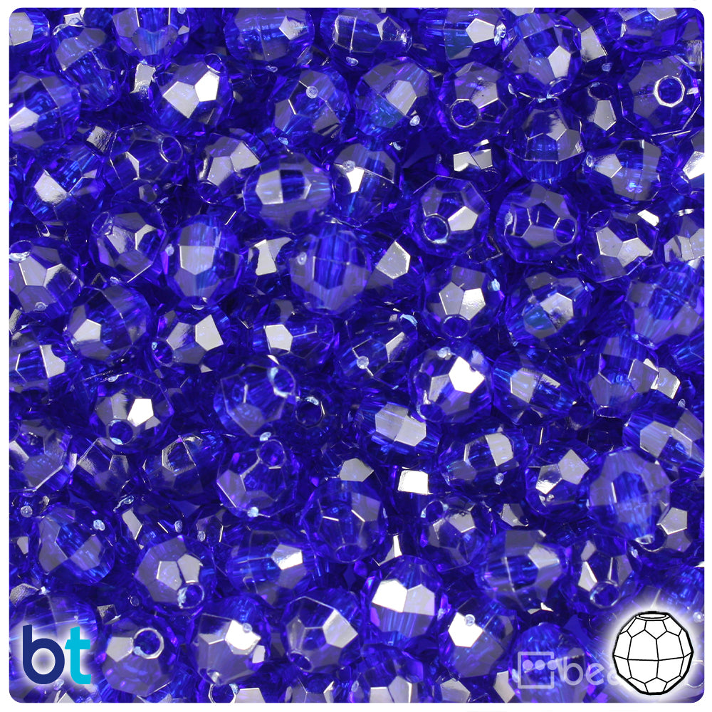 BeadTin Midnight Transparent 8mm Faceted Round Plastic Craft Beads (450pcs)