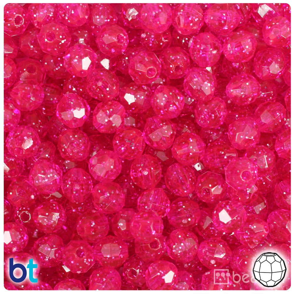 BeadTin Bright Pink Sparkle 8mm Faceted Round Plastic Craft Beads (450pcs)