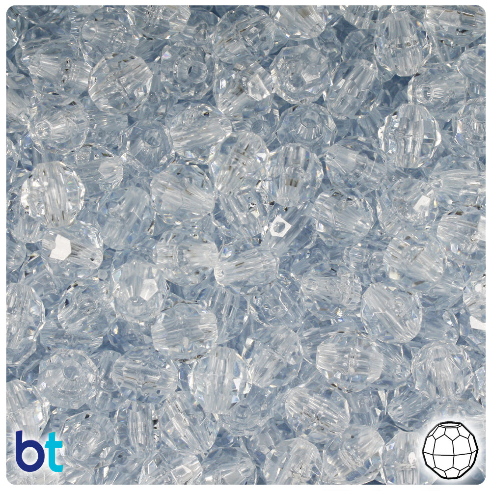 BeadTin Ice Blue Transparent 8mm Faceted Round Plastic Craft Beads (450pcs)