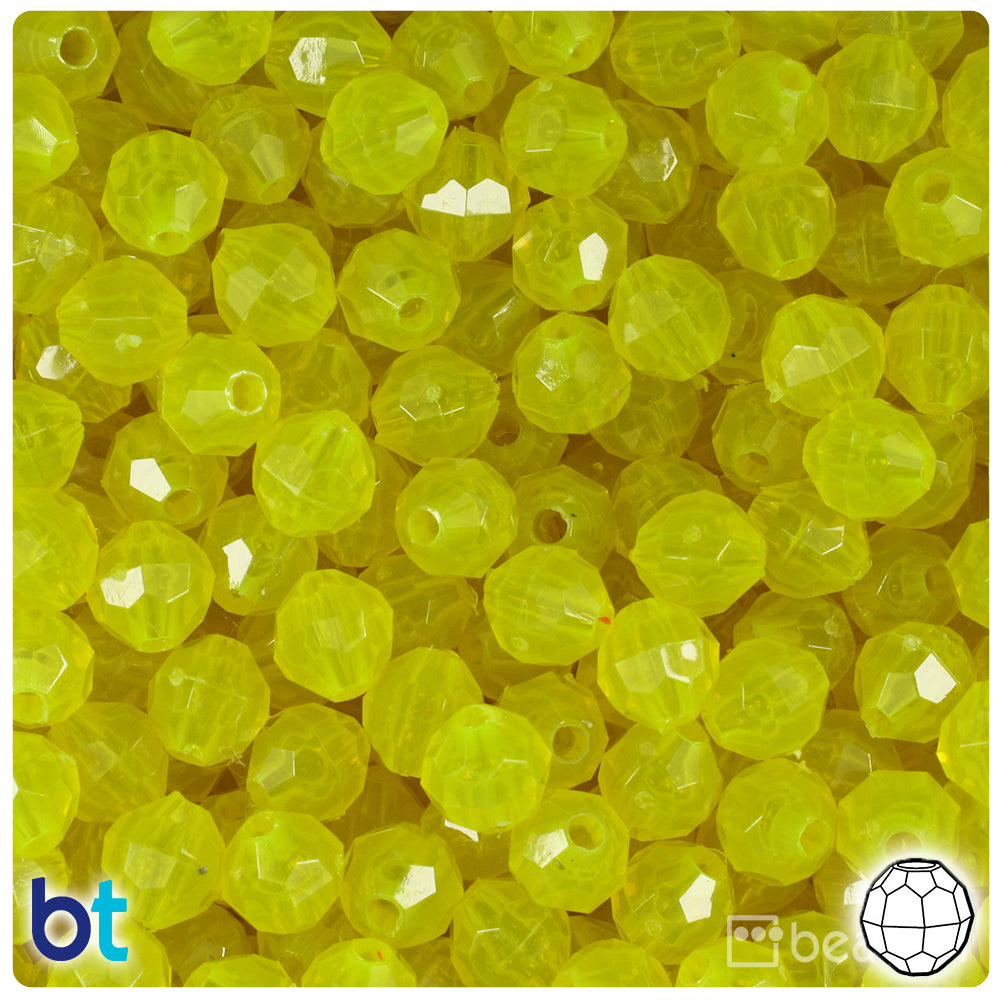 BeadTin Lure Yellow Transparent 8mm Faceted Round Plastic Craft Beads (450pcs)