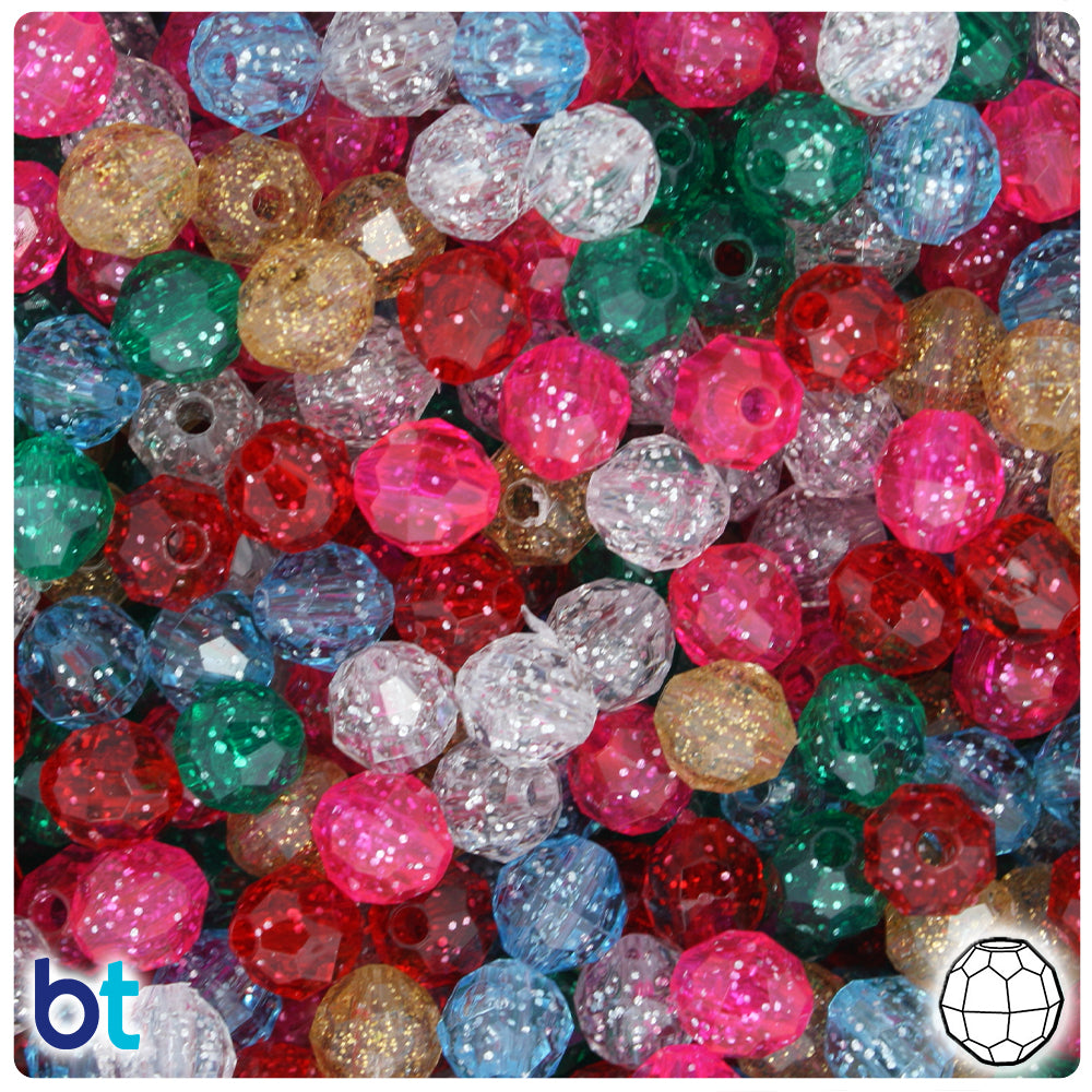 BeadTin Classic Sparkle Mix 8mm Faceted Round Plastic Craft Beads (450pcs)