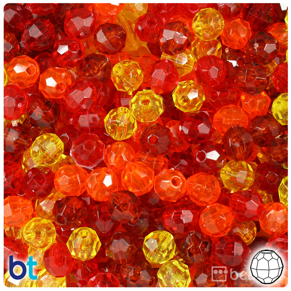 BeadTin Orange & Gold Transparent Mix 8mm Faceted Round Plastic Craft Beads (450pcs)
