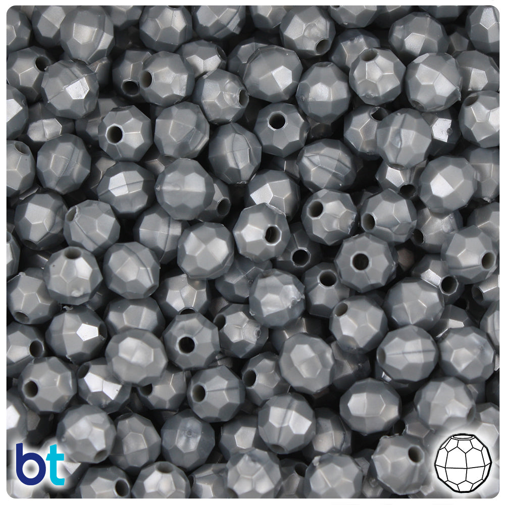 BeadTin Grey Pearl 8mm Faceted Round Plastic Craft Beads (450pcs)