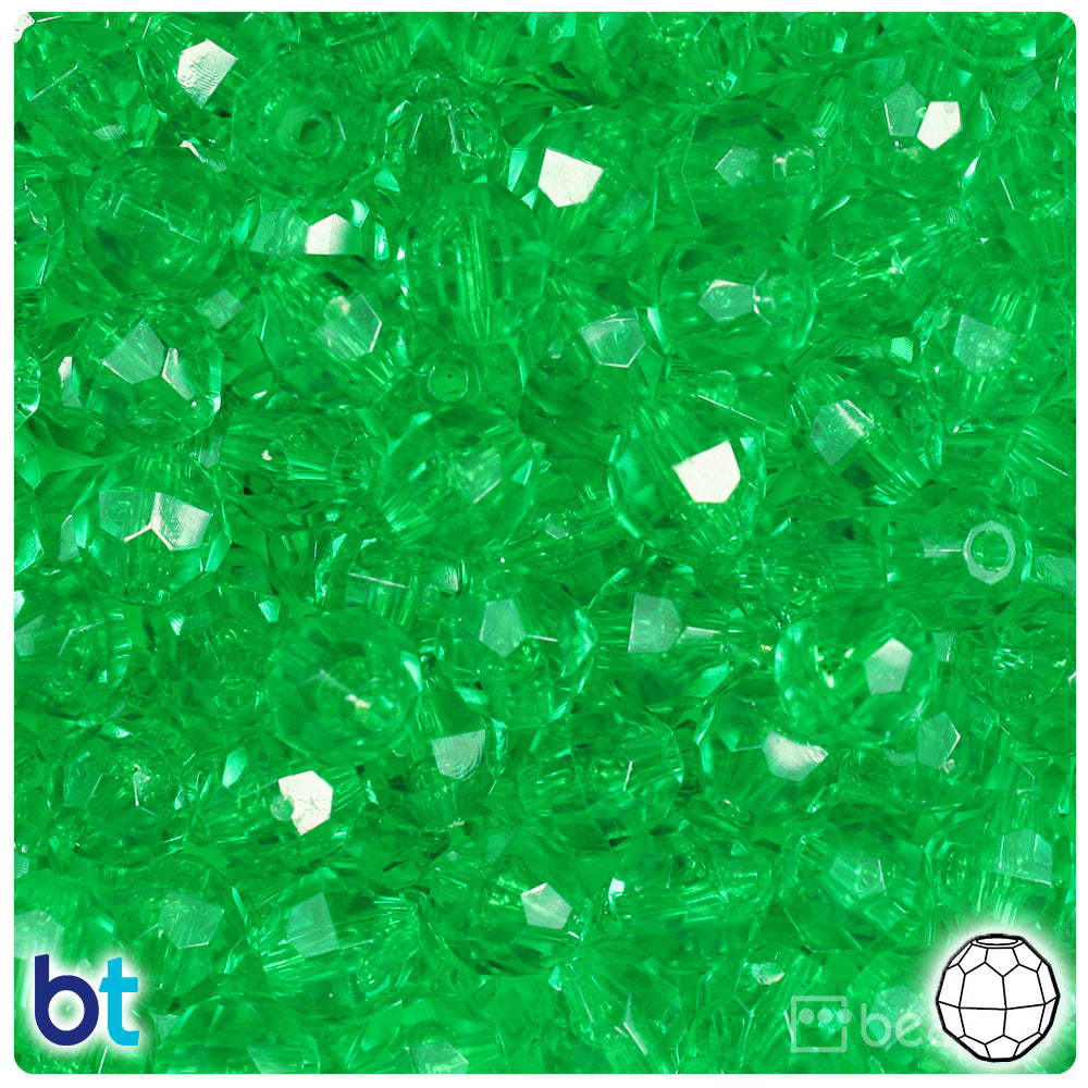 BeadTin Mint Transparent 10mm Faceted Round Plastic Craft Beads (225pcs)