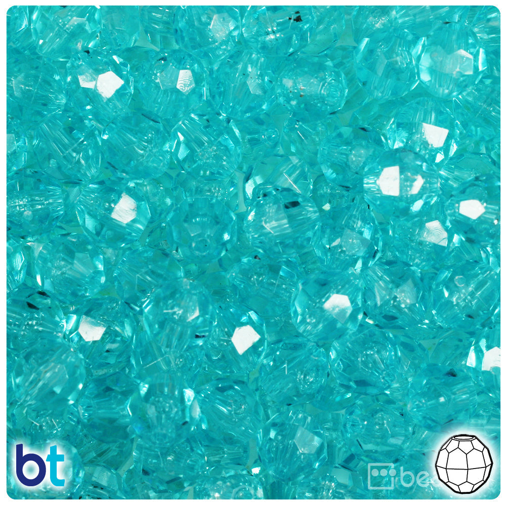 BeadTin Light Turquoise Transparent 10mm Faceted Round Plastic Craft Beads (225pcs)