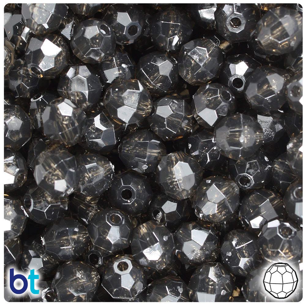 BeadTin Jet Transparent 10mm Faceted Round Plastic Craft Beads (225pcs)