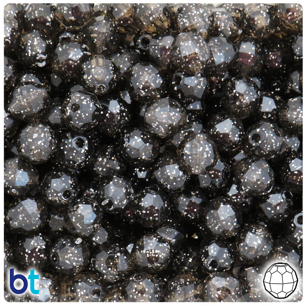 BeadTin Jet Sparkle 10mm Faceted Round Plastic Craft Beads (225pcs)